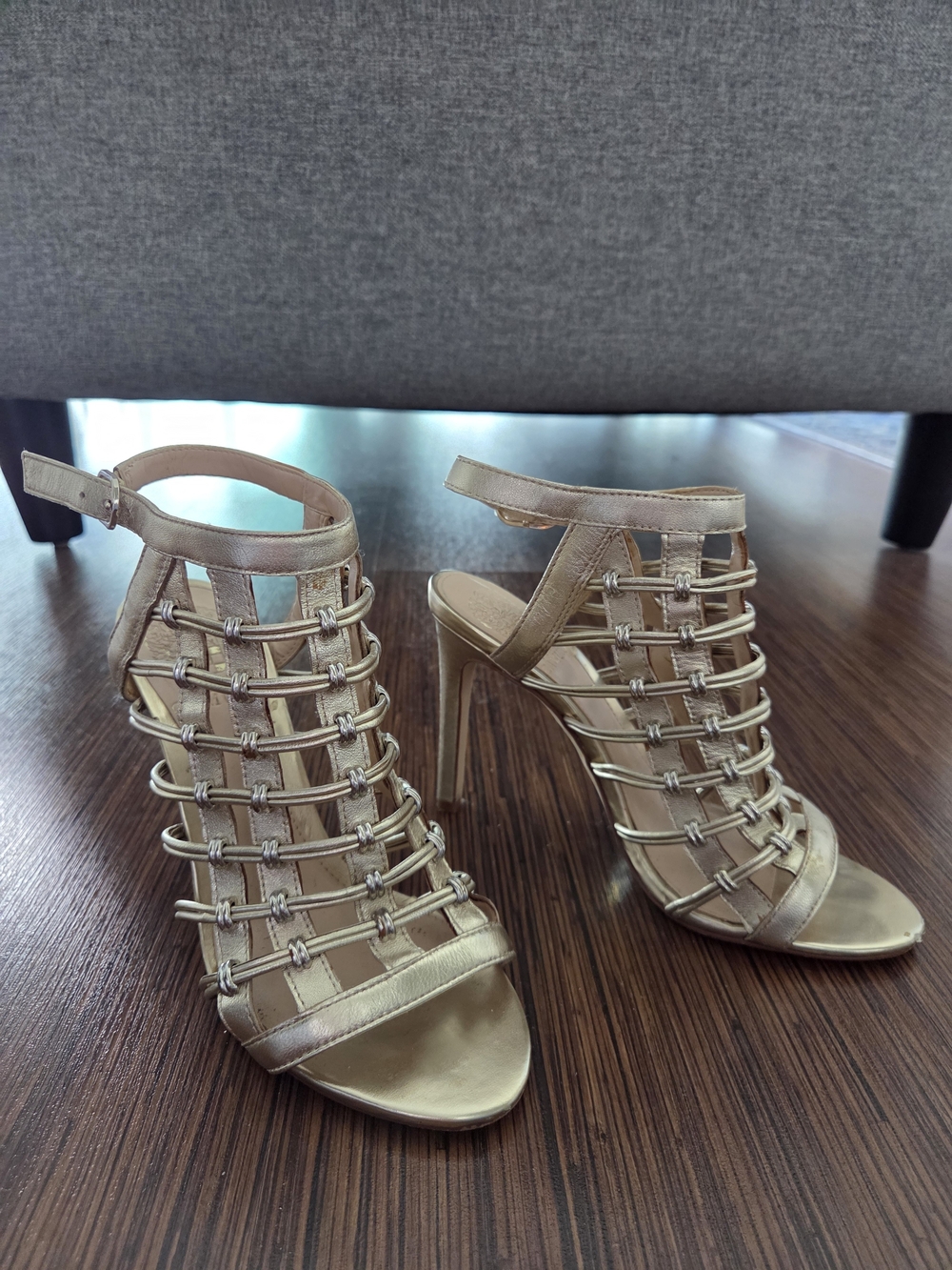 Vince Camuto Metallic Gold Strappy Cage High Heels